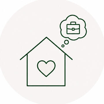 Afbeelding van een huis waar de gedachte op het werk is en niet thuis